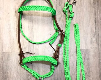 Leather Bitless Bridle set leather with paracord noseband...also a horse bridle for bit