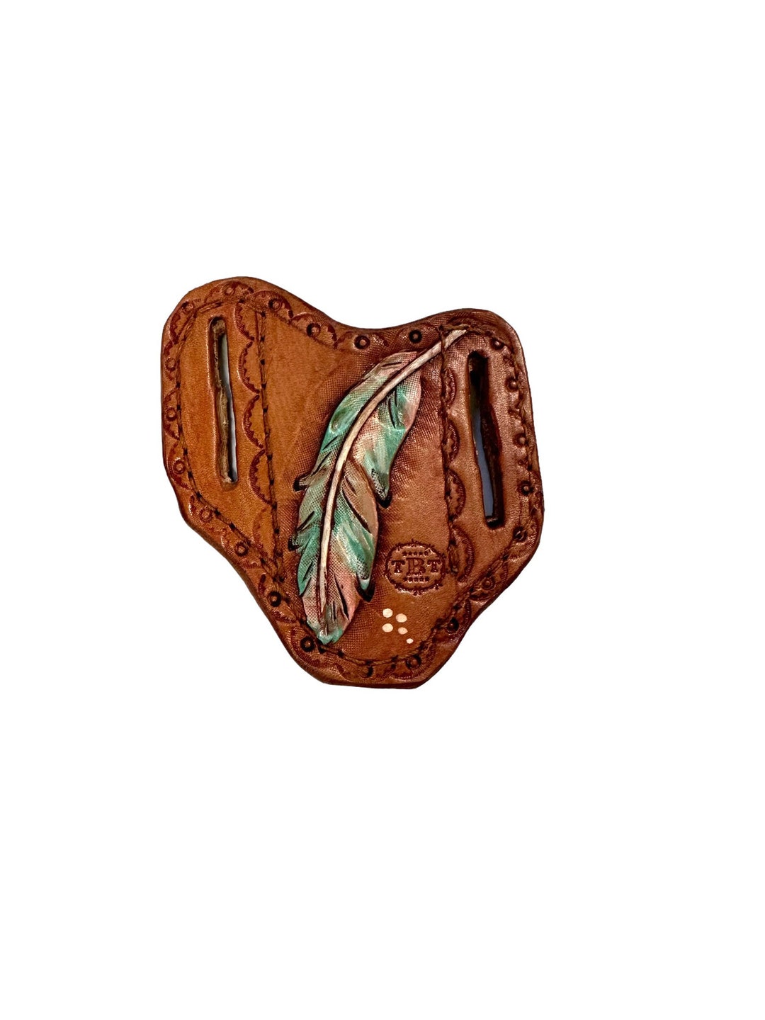 Leather Pancake Pocket Knife Sheath Handtooled and Hand Painted