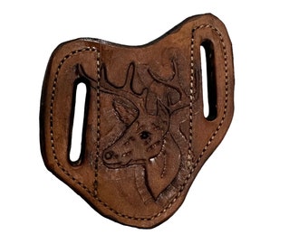 leather Pancake pocket knife sheath handtooled buck
