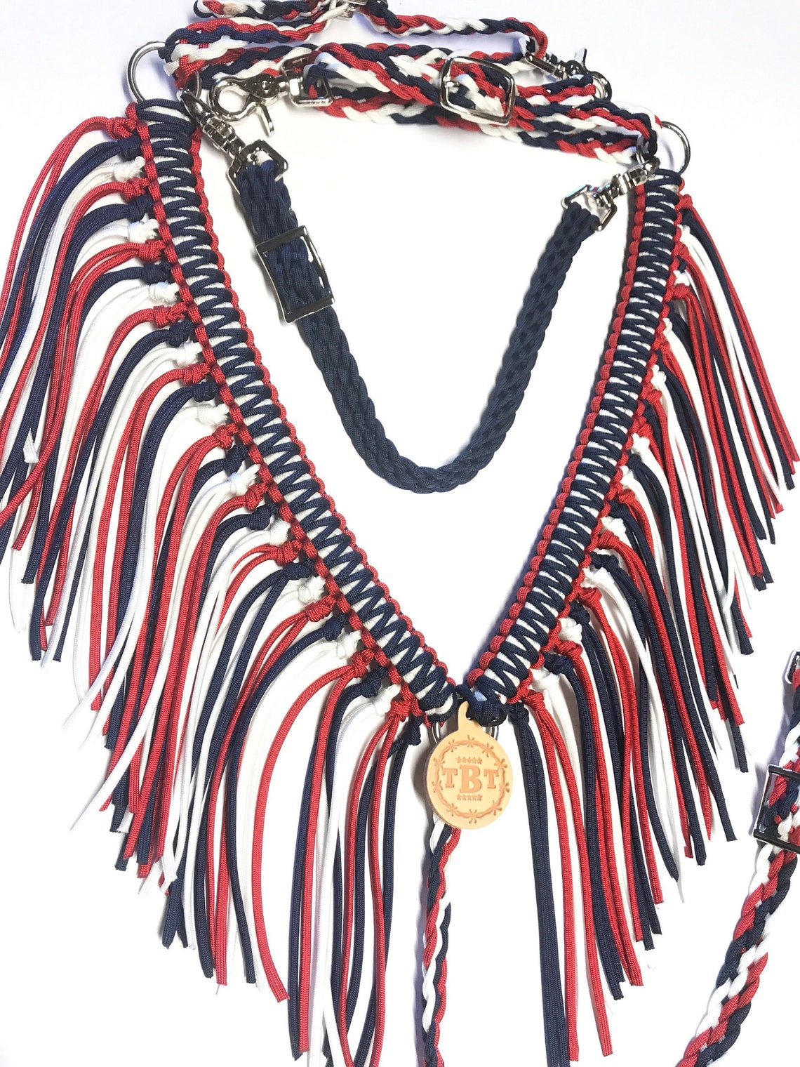 Horse Tack Red White and Blue Fringe Breast Collar Red White Etsy