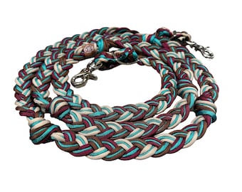 custom reins, Barrel reins, knotted barrel reins, green turquoise reins, paracord reins, braided reins, reins, horse tack, paracord reins