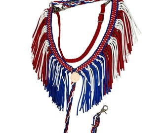 horse tack, Patriotic fringe breast collar,  red white and blue horse tack, breast collar, fringe breast collar, patriotic horse tack,