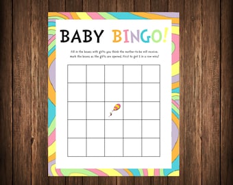 Baby Bingo, Oh The Place You'll Go, Baby Shower Game, Hot Air Balloon, Up Up and Away, printable 5x7 or 8.5x11