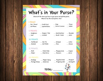Purse Game, Oh The Place You'll Go, Baby Shower Game, What's in Your Purse, Hot Air Balloon, Up Up and Away, printable 5x7 or 8.5x11