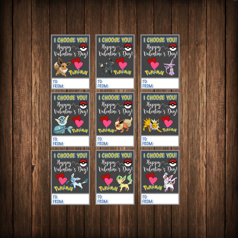 Pokemon Eevee Evolutions Printable Valentines Day Cards - Etsy