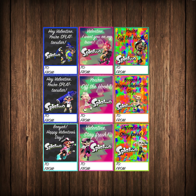 Splatoon Game Printable Valentines Day Cards Instant Download!