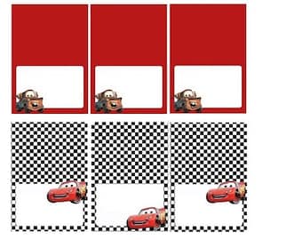 Disney Cars Food Labels, Placecards, Tent Cards, Favor Tags - INSTANT DOWNLOAD