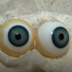 GERMAN Pre WW1 Antique Glass Doll Eyes - BLUE - Size 22mm