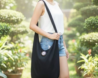Verada-zwarte canvas hobotas: crossbody schoudertas