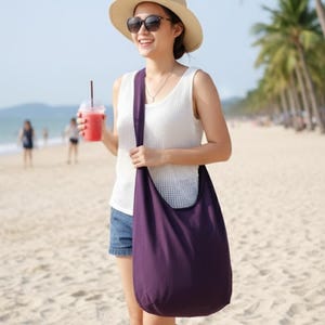 Verada-Canvas Hobo Bag: Borsa a tracolla in cotone viola scuro