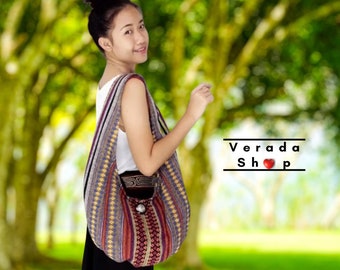 Verada-Woven Cotton Hobo Bag: Thai Hippie Shoulder Tote WF46