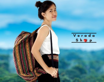 Woven 100% Cotton Backpack: Embroidered Boho Hippie Bag in Black New India Black Cotton Backpack Shoulder bag, | Mercari main image 4