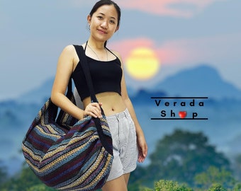 Verada-Woven Cotton Hobo Bag: Hippie Boho Crossbody Travel Bag BWF148