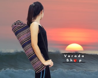 Bolsa para esterilla de yoga Verada de algodón tejido a mano: bandolera con correa ajustable WF97