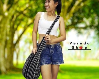 Verada-Woven Cotton Hobo Bag: Tribal Hippie Crossbody Sling CWB8