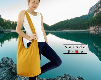 Verada-Mustard Canvas Hobo Bag: Crossbody Sling Shoulder Bag