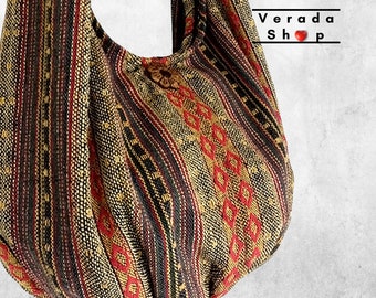 Thailändisch gewebte Tasche, Handtaschen, Geldbörse, Einkaufstasche aus Baumwolle, Hippie-Tasche, Hobo-Tasche, Boho-Umhängetasche, Umhängetasche, Damentasche, kurzer und langer Riemen (WF6)