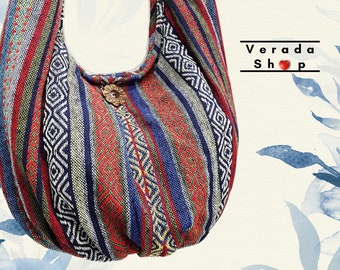 Verada-Handmade Woven Cotton Hobo Bag: Thai Hippie Shoulder Tote WF82