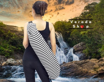 Verada-Handmade Canvas Yoga Mat Bag: Striped Tote Sling L