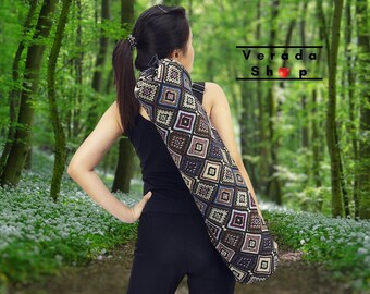 Bolsa para esterilla de yoga Verada de algodón tejido a mano: bandolera con correa ajustable WF76