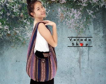 Verada-Woven Cotton Hobo Bag: Thai Hippie Shoulder Tote WF97