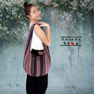 Woven Bag Purse Tote Women bag,Thai Cotton Bag,Hippie bag,Hobo bag,Boho bag,Shoulder bag,Elephant button Everyday bag,Short Strap (WF97)