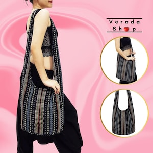 Gewebte Baumwolltasche,Hippietasche, Hobo Boho Tasche, Schultertasche, Schultertasche, Umhängetasche, Crossbody-Tasche Geldbörse Frauentasche, Handtaschen, langer Riemen CWB25