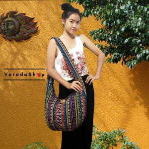 Gewebte Baumwolltasche,Hippie Tasche,Boho Tasche,Schultertasche, Schultertasche, Tote Crossbody Tasche Geldbörse, Frauentasche, thailändische Handtaschen, langer Bügel (WF33)
