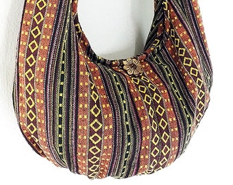 Verada-Woven Cotton Hobo Bag: Hippie Boho Sling Crossbody Purse WF44