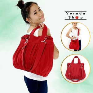 Canvas Bag,Cotton bag Handbags,Diaper bag,Shoulder bag,Hobo bag,Tote bag,Messenger Purse,Everyday bag, Red Martha image 1