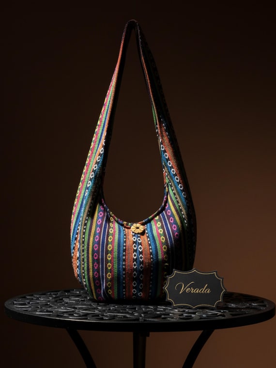 Verada-Woven Cotton Crossbody Bag: Thai Hippie Boho Sling Bag WF33