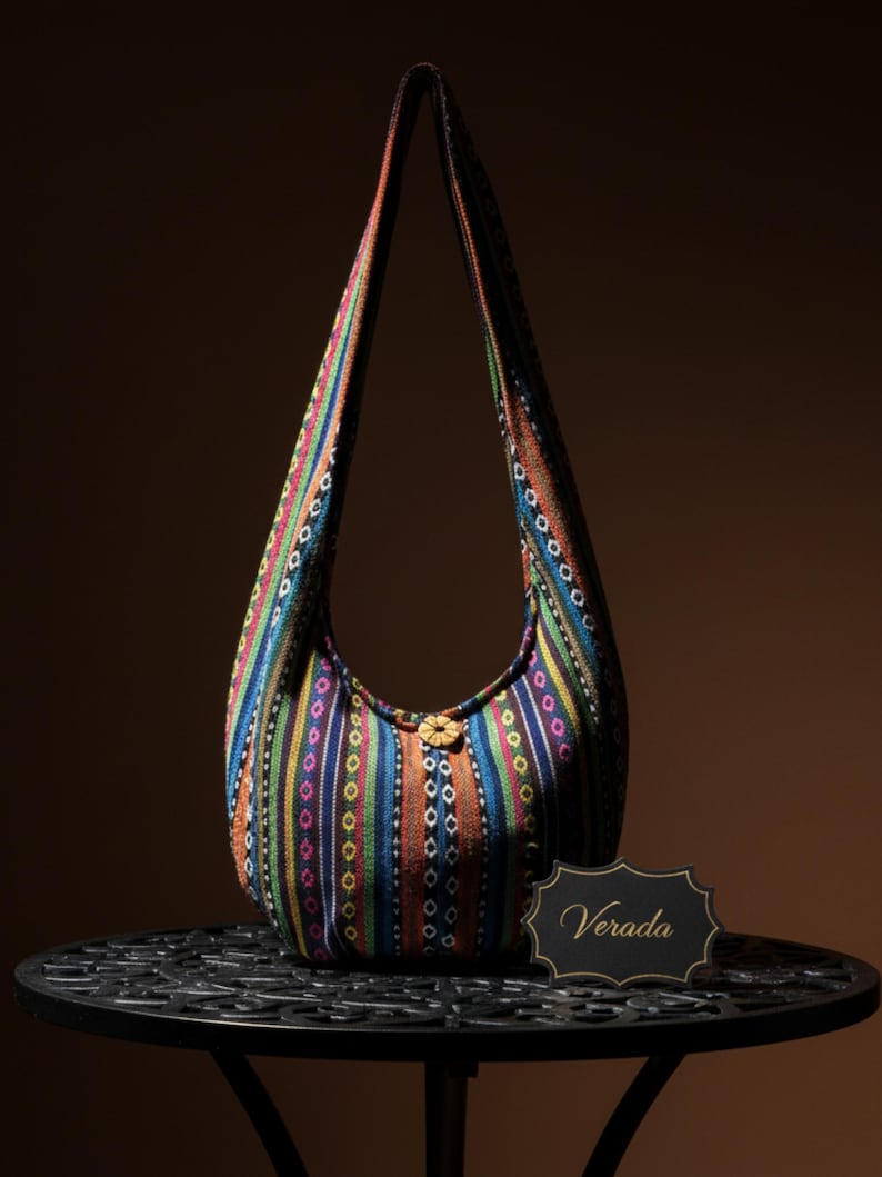 Bolso bandolera de algodón tejido Verada: estilo bohemio hippie tailandés WF33 imagen 1