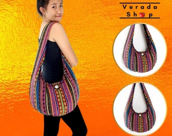 Verada-Woven Cotton Hobo Bag: Thai Hippie Shoulder Tote WF34