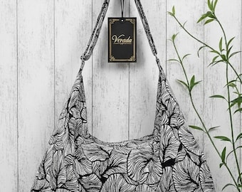 Bolsa Hobo Verada-Thai de Algodão: Bolsa Transversal Boho Preta CBL2