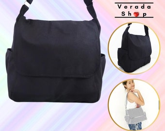 Verada-zwarte canvas hobotas: alledaagse schoudertas met vakken Laura