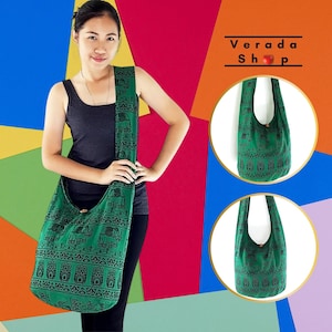 Bolso de mujer, Bolsos de mano, Bolso de algodón, Bolso de elefante, Bolso hippie hobo, Bolso boho, Bolso de hombro, Bolso bandolera, Bolso bandolera, Bolso tote, Bolso bandolera verde