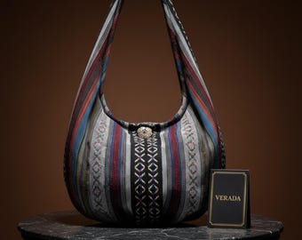 Verada-Handmade Woven Cotton Hobo Bag: Thai Hippie Shoulder Bag WF14