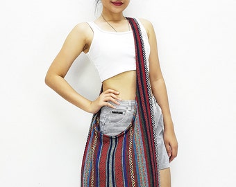 Verada-Woven Cotton Hobo Bag: Thai Hippie Crossbody Sling Bag CWB