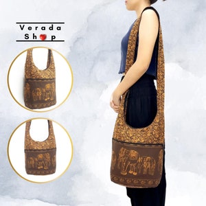 Brauner Elefant Frauen Baumwolle Umhängetasche Hippie Hobo Boho Schulter Sling Geldbörse Tote Handtaschen