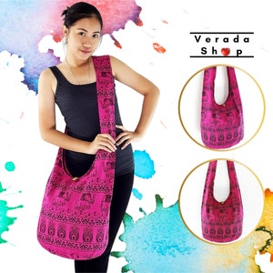 Frauen Tasche,Handtaschen,Baumwolltasche Elefant Tasche,Hippie Hobo Tasche,Boho Tasche,Schultertasche,Sling Tasche,Messenger Tasche,Einkaufstasche,Crossbody Purse Hot Pink