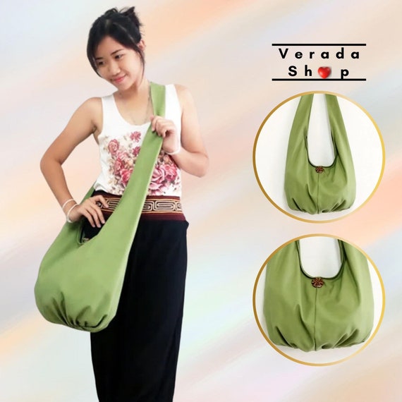 Olive Green Yoga Hobo Sling Monk Cross-Body Yoga Canvas Bag