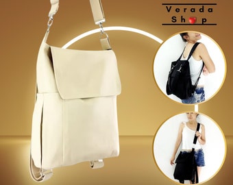 Mochila de lona Verada: bolso hobo color crema con correas ajustables Susie