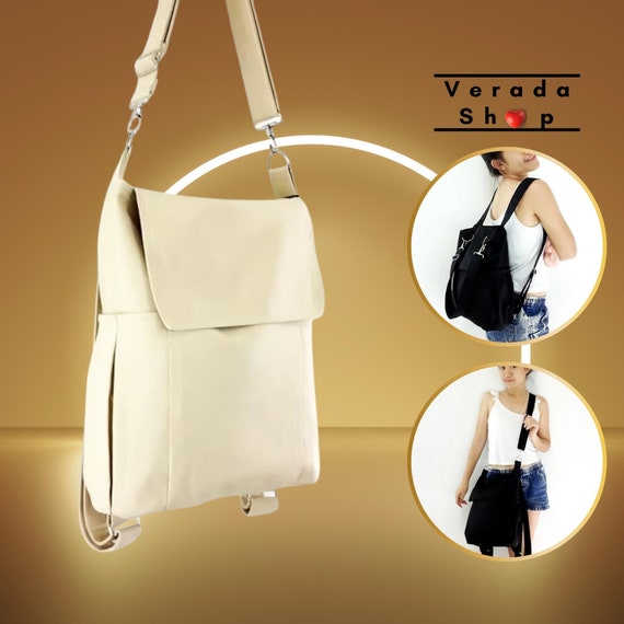 Verada-canvas Backpack Purse: Cream Hobo Bag With Adjustable 