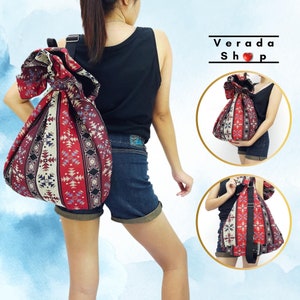 Verada-Woven Cotton Hobo Bag: Single Strap Boho Backpack SWF73