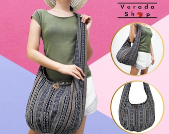 Verada-Handmade Woven Cotton Hobo Bag: Thai Hippie Shoulder Tote WF188