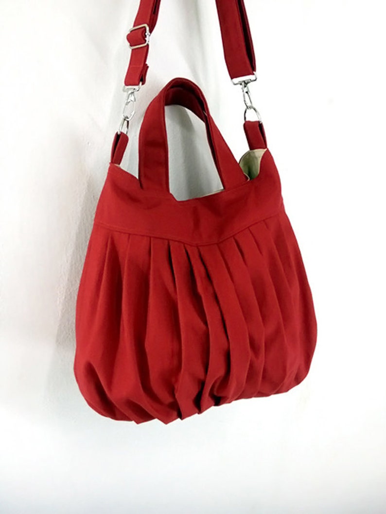Canvas Bag,Cotton bag Handbags,Diaper bag,Shoulder bag,Hobo bag,Tote bag,Messenger Purse,Everyday bag, Red Martha image 4