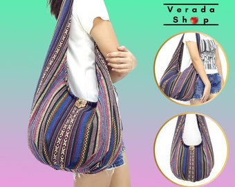 Verada-Woven Cotton Hobo Bag: Thai Hippie Shoulder Bag WF97
