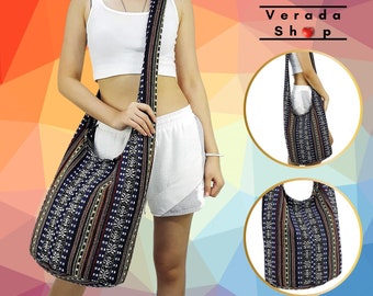 Verada-Woven Cotton Hobo Bag: Hippie Boho Crossbody Sling Bag CWB22
