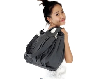 Verada-Dark Gray Canvas Hobo Bag: Everyday Messenger Purse Catie