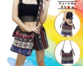 Verada-Woven Cotton Hobo Bag: Hippie Boho Crossbody Purse WMB1